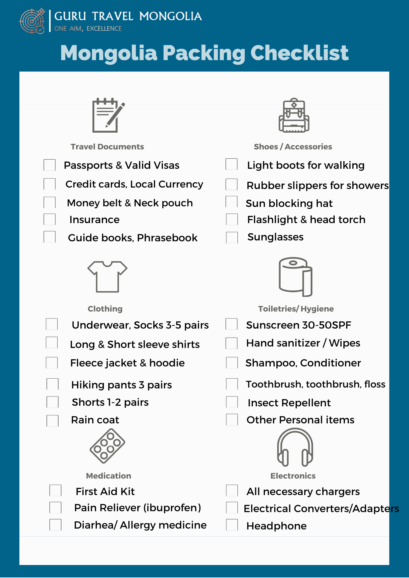 what to pack to Mongolia travel checklist to Mongolia